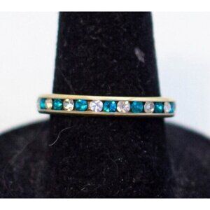 Size 7, Vintage Colorless Rhinestones Blue Dainty Ring - A23